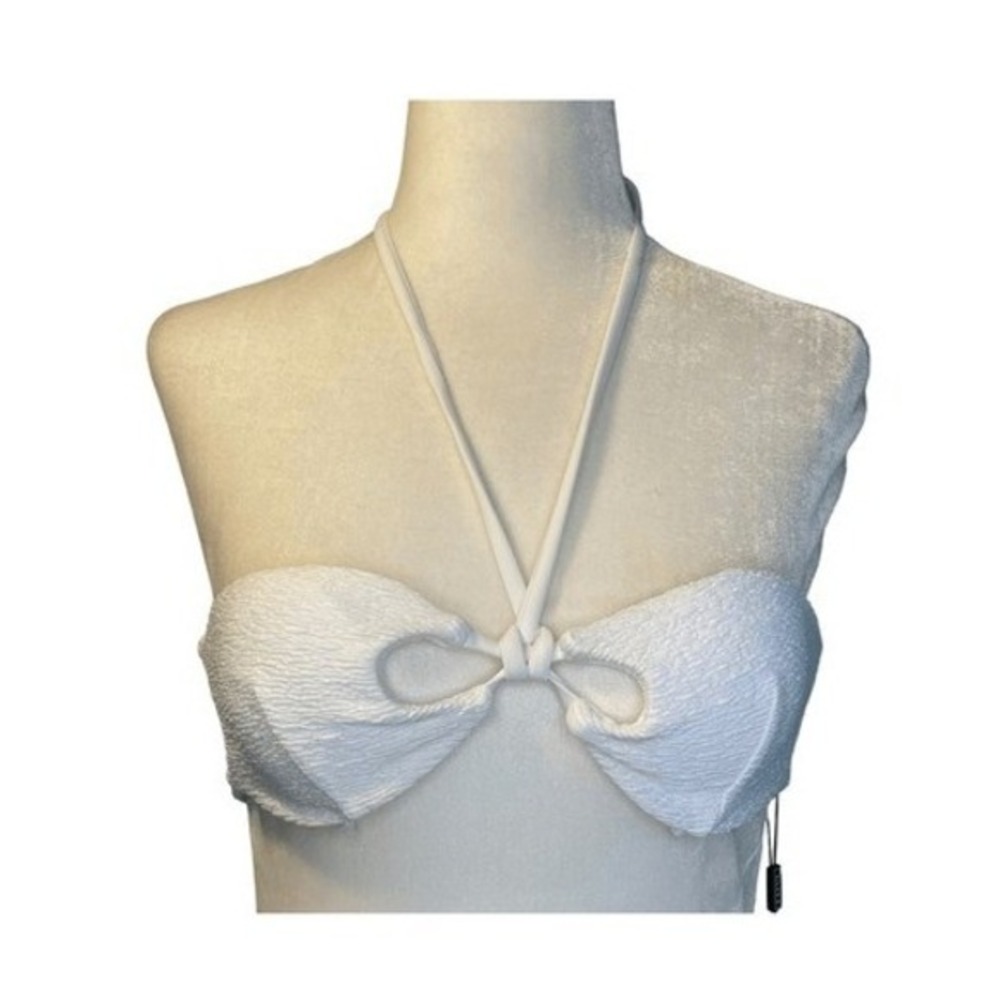 Zaful Tanga Halter Cut Out Bikini Top White Textured Swimwear‎ Bathing Suit S